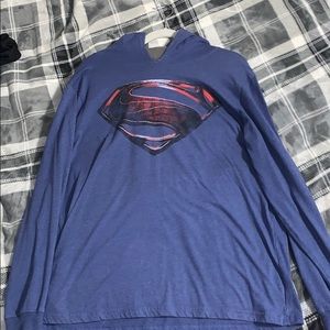 Mens Large Superman Hooded Shirt